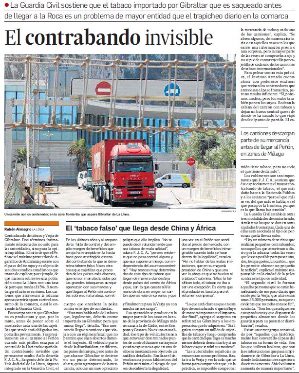 Tabaco “invisible” que nunca llega a Gibraltar